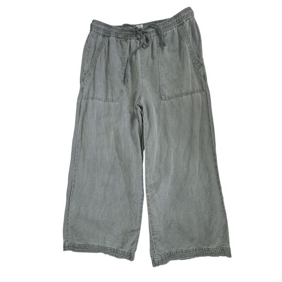 J By Joie Cropped Pants Size Large Gray Wash Wide Leg Linen Lyocell Drawstring - Picture 5 of 10